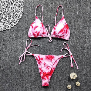 2020 Sexy Women Summer Bandage Swimsuit Lace Up Swimwear Bathing Beach Gradient Bikini Set