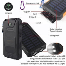 Load image into Gallery viewer, 30000 mAh Waterproof Solar Power Bank Dual USB with SOS LED Charger Travel Powerbank for All Phone of All Over The World