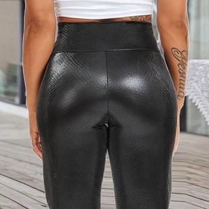 Black Women Leather Legging High Waist Push Up Trousers Slim Stretchy Jeggings Shaped Female Warm Long Pants Yoga Print Leggins