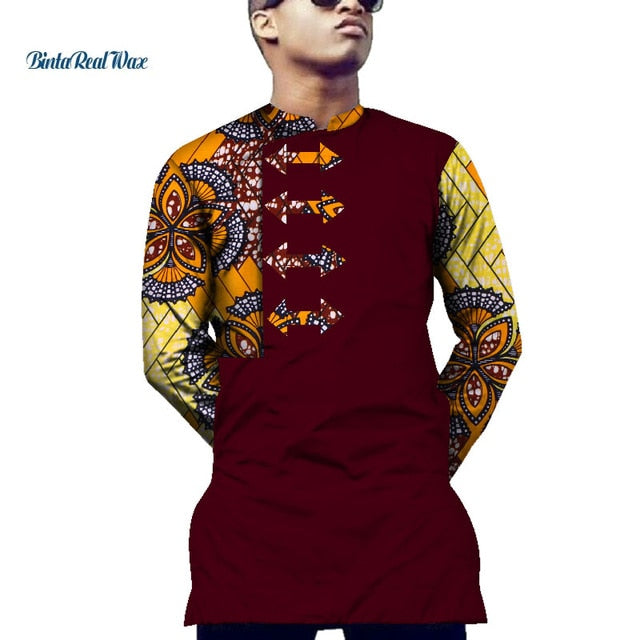 Casual Mens Shirt African Clothing Dashiki Print Arrow Pattern Shirt Tops Bazin Riche Traditional African Clothing WYN551