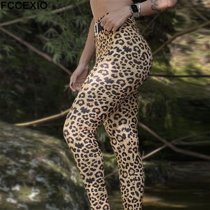 FCCEXIO African Leopard 3D Print High Waist Leggins Fitness Sexy Leggings Tights Running Workout Pants Push Up Gym Yoga Leggings