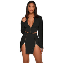 Load image into Gallery viewer, Fashion Casual Womens Tracksuit Set Zipper Elegant Mini Two Piece Set Top And Skirt Dresses V-neck Sexy Outfit Women Erotic 2020
