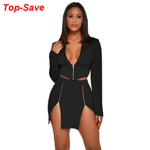 Load image into Gallery viewer, Fashion Casual Womens Tracksuit Set Zipper Elegant Mini Two Piece Set Top And Skirt Dresses V-neck Sexy Outfit Women Erotic 2020