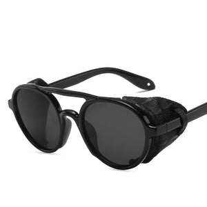 GIFANSEE Round Steampunk Sunglasses Men Classic Brand Designer Vintage Punk Rivet Wrap Glasses Retro Leather Eyewear Male UV400