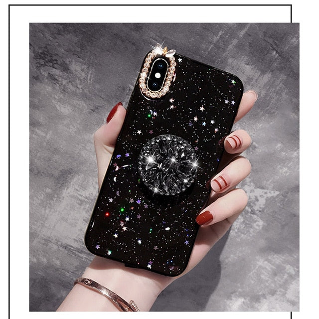 Glitter marble diamond ring holder silicone phone case for iphone 7 8 6 S plus X XR XS 11 Pro MAX for samsung S8 S9 S10 Note 8 9