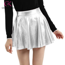 Load image into Gallery viewer, Grace Karin Imitated Leather Shiny Metallic-Like Skater Skirt Women Sexy Short Mini Skirt 2020 Summer Pleated Flare A-Line Skirt
