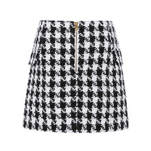 Load image into Gallery viewer, HIGH STREET New Fashion 2018 Runway Designer Skirt Women&#39;s Lion Buttons Double Breasted Tweed Wool Houndstooth Mini Skirt