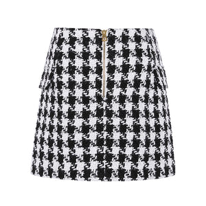 HIGH STREET New Fashion 2018 Runway Designer Skirt Women's Lion Buttons Double Breasted Tweed Wool Houndstooth Mini Skirt