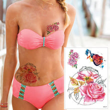 Load image into Gallery viewer, waterproof tattoo stickers bikini peony tattoo &amp; body art flower rose tattoo fake water transfer tattoo temporary tatoo leg arm
