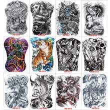 Load image into Gallery viewer, 48*35 cm large tattoo stickers 2018 new designs fish wolf buddha waterproof temporary flash tattoos full back chest body for men