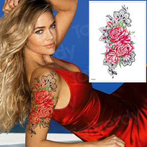 Waterproof Temporary Tattoo Sticker Rose Flower Personality Fake Tatto Sexy Flash Tatoo Hand Arm Foot Tattoo for Girl Women body