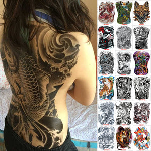 48*35 cm large tattoo stickers 2018 new designs fish wolf buddha waterproof temporary flash tattoos full back chest body for men