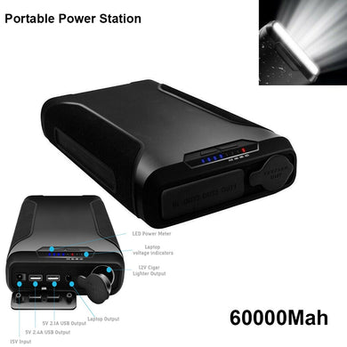 222WH 60000mAh Laptop Power Bank Portable Laptop Charger External Battery Power Bank Fast Charging Dual USB 12V Cigarette Socket