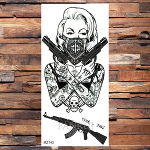Black Weapon Gun AK47 Tattoo Stickers Women Arm Art Lovers Cool Temporary Tattoo BATTLEGROUNDS PUBG M416 Tattoos Arms Men