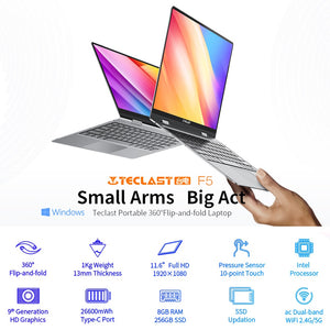 Teclast F5 Touch Screen Laptop Intel 8GB RAM 256GB SSD Windows10 1920*1080 Quick Charge 360 Rotating Touch Screen 11.6" Notebook