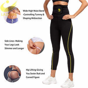 LAZAWG Women's Neoprene Sauna Slimming Pants Gym Workout Hot Thermo Sweat Sauna Capris Leggings Shapers Waist Trainer Pant