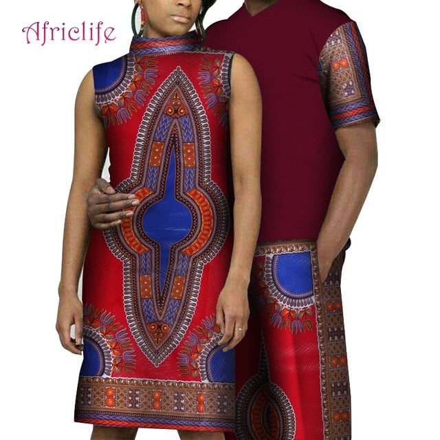 Lover Dresses African Mens Print Top and Pants Sets Couple Clothing Bazin Riche 2 Pieces Lover Couples Clothes WYQ194