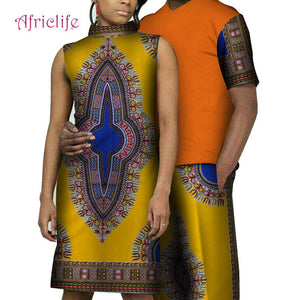 Lover Dresses African Mens Print Top and Pants Sets Couple Clothing Bazin Riche 2 Pieces Lover Couples Clothes WYQ194