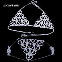 Load image into Gallery viewer, Luxury Lingerie Crystal Belly Body Chain Bra Thong Set Showgirl Sexy Glam Rhinestone Body Jewelry Bra knickers Panties Valentine