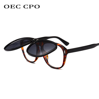 OEC CPO Oversized Square Sunglasses Women Personality Flip Up Grey Sunglasses Men Double Unisex Goggles Eyeglasses UV400 O215