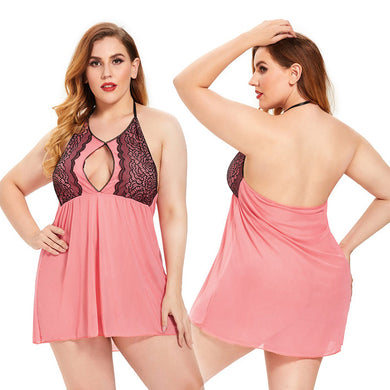 Pink Nightgowns Women Backless Nightdress Lace Plus Nightwear Sexi Lingere XL-5XL Sleepwear Sexy Dress for Sex Night
