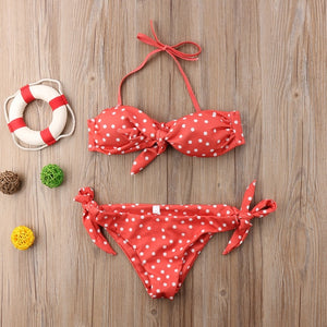 Popular Sexy Women Strapless bandage Bandeau Push Up dot printed Bikini Set lace up female summer Swimwear swimsuit beachwear