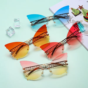 Sen Maries Butterfly Rimless Sunglasses Women Luxury Brand Designer Fashion Oversized Steampunk Sunglasses Vintage Eyewear UV400