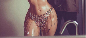 Sexy Women Tassel Sequins Mini Short Skirt Fashion show Club Party Elastic Metal chain Gems Vintage Ladies Hollow A Skirts 2020