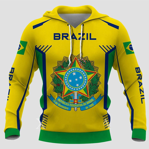 Fall Men's Sweatshirts Brazil Emblem Print Street Fashion Cool Tops Unisex Oversized Men's Clothing Hoodie XXS-4XL