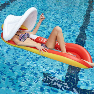 Sunshade Floating Bed PVC Collapsible Recliner Outdoor Water Hammock Backrest Mesh Lounger Float Rafts Foldable Inflatable Shed