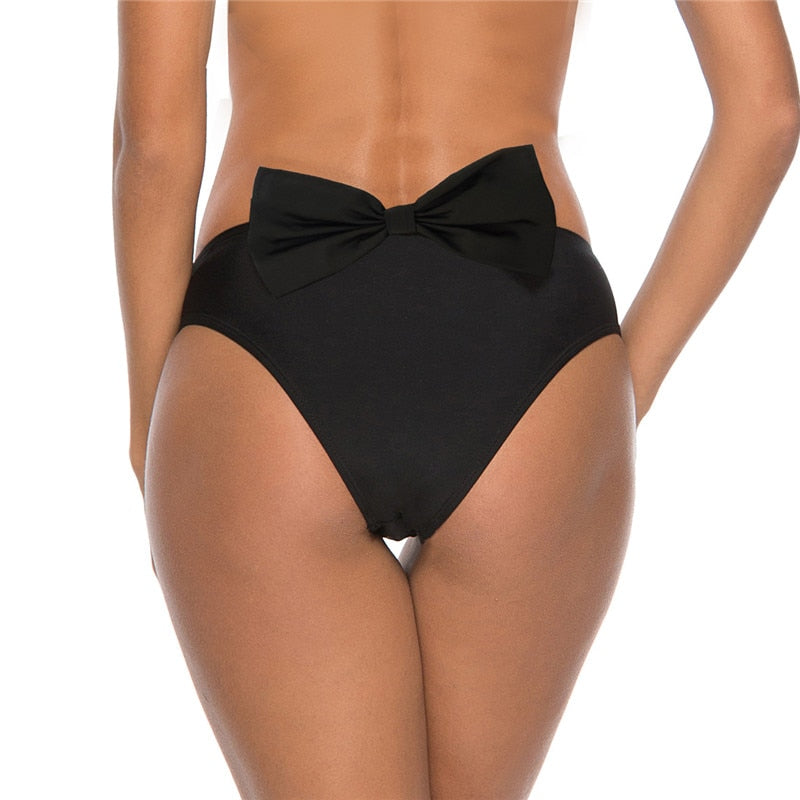 Swimwear Women Sexy Bikini Bottom Bow Briefs Brazilian Thong Swimsuit Comfortable Biquini Swim Shorts  Black Ladies Swimsuit