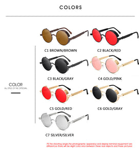 ZXWLYXGX Round Metal Sunglasses Steampunk Men Women Fashion Glasses Brand Designer Retro Vintage Sunglasses UV400