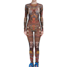 Load image into Gallery viewer, Plus Size Women Tribal Tattoo Print Mesh Jumpsuit Romper Curvy African Aztec Bodysuit Celebrity Catsuit Tracksuit Jumpsuit