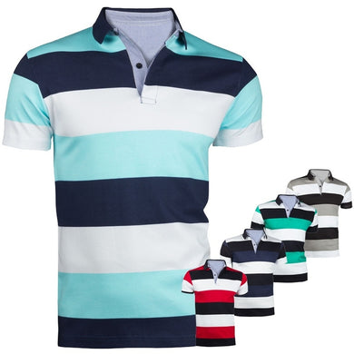 Men Cotton Breathable High Quality Striped Printed Male Short Sleeve Polo Shirt - Hot This Year