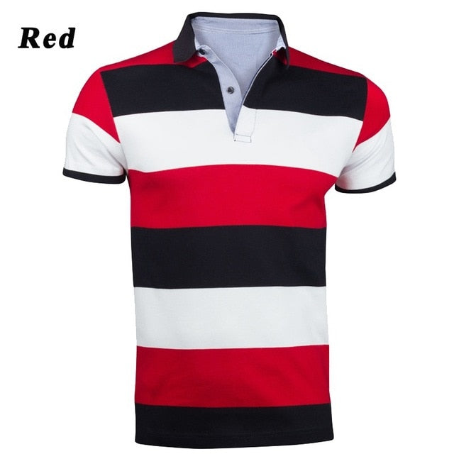 Men Cotton Breathable High Quality Striped Printed Male Short Sleeve Polo Shirt - Hot This Year