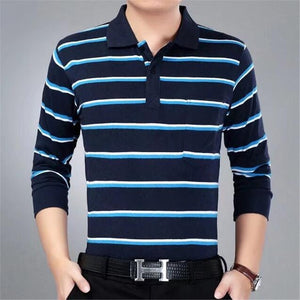 Solid polo shirt  clothing men polo High quality long sleeves striped polo shirt - Hot This Year