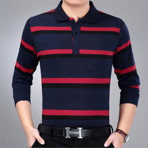 Solid polo shirt  clothing men polo High quality long sleeves striped polo shirt - Hot This Year